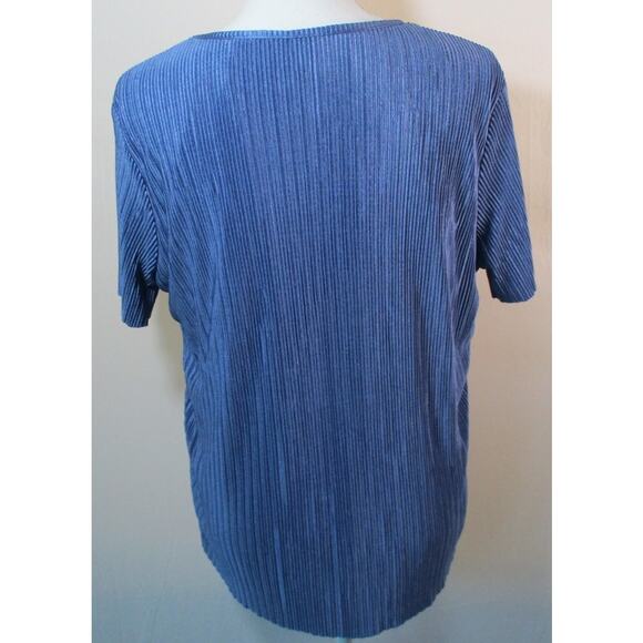 Alfred Dunner Women's Blue Short Sleeve Lined Beaded Neck Stretch Shirt Size M. - Picture 5 of 10